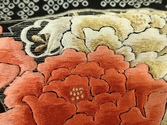 平和屋着物■豪華黒留袖　駒刺繍　地紙花文　鹿の子　金銀糸　正絹　逸品　DABJ9073ya