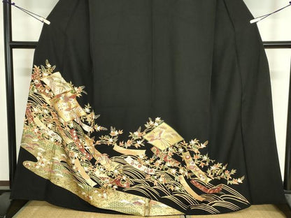 平和屋着物■豪華黒留袖　鳳凰花松文　金彩　正絹　逸品　DABJ9075ya