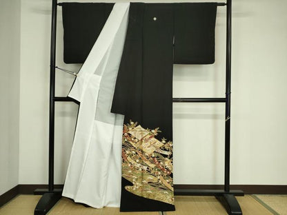平和屋着物■豪華黒留袖　鳳凰花松文　金彩　正絹　逸品　DABJ9075ya