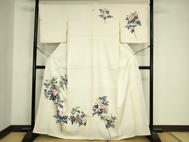 平和屋着物■訪問着　花鳥文　薔薇　バラ　正絹　逸品　DABJ9077ya