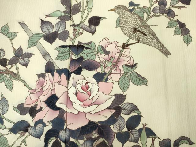 平和屋着物■訪問着　花鳥文　薔薇　バラ　正絹　逸品　DABJ9077ya