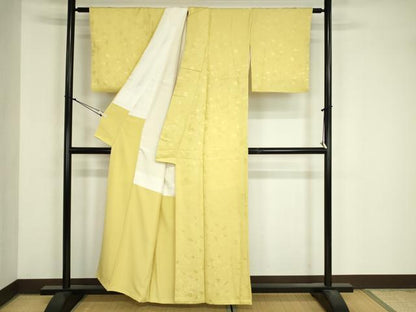 平和屋着物■上質な色無地　草葉地紋　芥子色　正絹　逸品　DABJ9079ya