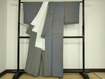 平和屋着物■上質な小紋　草花地紋　間道　正絹　逸品　DABJ9080ya