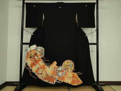 平和屋着物■豪華黒留袖　駒刺繍　鏡裏花鳥文　金彩　正絹　逸品　DABJ9082ya