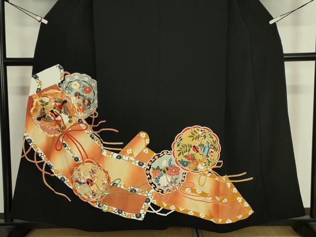 平和屋着物■豪華黒留袖　駒刺繍　鏡裏花鳥文　金彩　正絹　逸品　DABJ9082ya