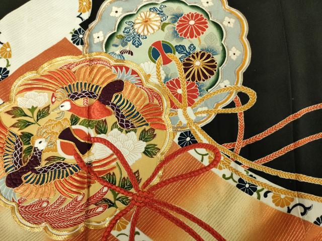 平和屋着物■豪華黒留袖　駒刺繍　鏡裏花鳥文　金彩　正絹　逸品　DABJ9082ya