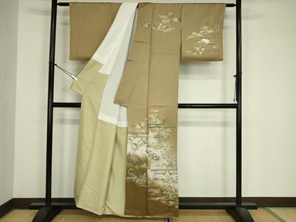 平和屋着物■訪問着　風景花松文　暈し染め　金彩　正絹　逸品　DABJ9086ya