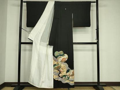 平和屋着物■豪華黒留袖　駒刺繍　道長花松文　金彩　正絹　逸品　DABJ9091ya