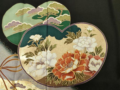 平和屋着物■豪華黒留袖　駒刺繍　道長花松文　金彩　正絹　逸品　DABJ9091ya