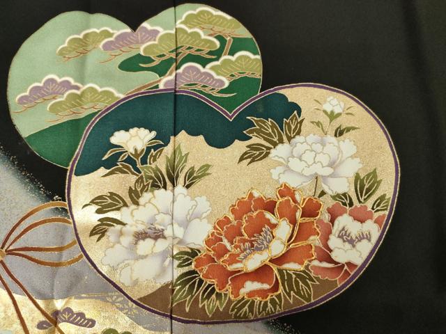 平和屋着物■豪華黒留袖　駒刺繍　道長花松文　金彩　正絹　逸品　DABJ9091ya