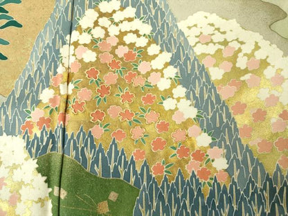 平和屋着物■豪華色留袖　作家物　駒刺繍　重ね山花松文　金彩　正絹　逸品　DABJ9093ya