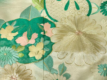 平和屋着物■豪華振袖　駒刺繍　草花文　暈し染め　金彩　正絹　逸品　DABJ9101ya
