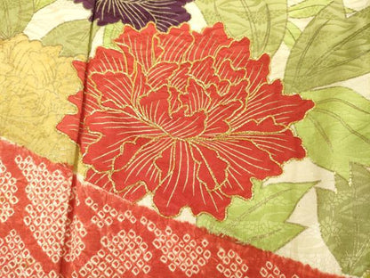平和屋着物■豪華振袖　駒刺繍　絞り　牡丹唐草文　金彩　正絹　逸品　DABJ9102ya