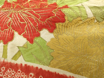 平和屋着物■豪華振袖　駒刺繍　絞り　牡丹唐草文　金彩　正絹　逸品　DABJ9102ya