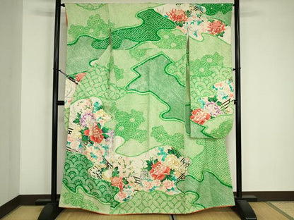 平和屋着物■豪華振袖　駒刺繍　絞り　道長吉祥花文　金彩　正絹　逸品　DABJ9103ya