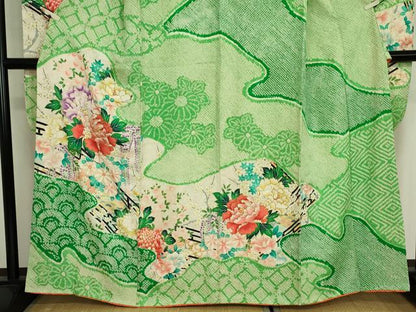 平和屋着物■豪華振袖　駒刺繍　絞り　道長吉祥花文　金彩　正絹　逸品　DABJ9103ya