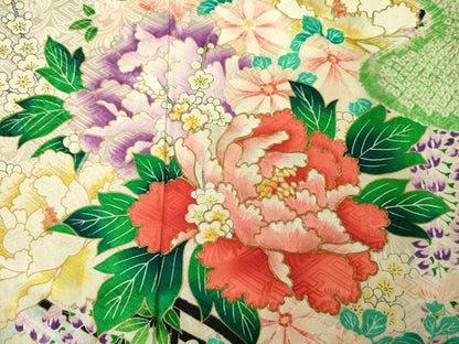 平和屋着物■豪華振袖　駒刺繍　絞り　道長吉祥花文　金彩　正絹　逸品　DABJ9103ya