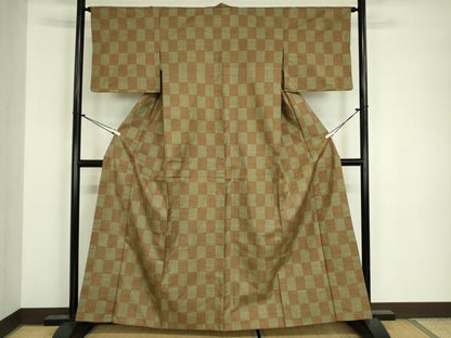 平和屋着物■上質な紬　格子文　正絹　逸品　DABJ9114ya
