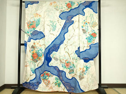 平和屋着物■豪華振袖　駒刺繍　絞り　扇面草花文　牡丹　金彩　正絹　逸品　DABJ9117ya