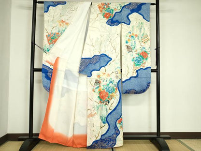 平和屋着物■豪華振袖　駒刺繍　絞り　扇面草花文　牡丹　金彩　正絹　逸品　DABJ9117ya
