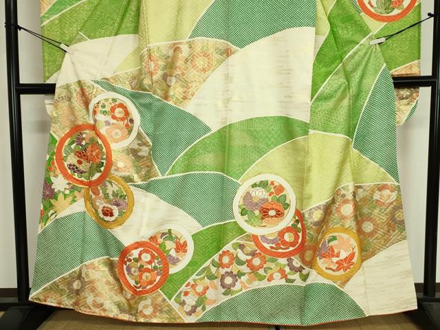 平和屋着物■豪華振袖　駒刺繍　草花丸文　金彩　正絹　逸品　DABJ9120ya