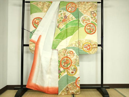 平和屋着物■豪華振袖　駒刺繍　草花丸文　金彩　正絹　逸品　DABJ9120ya