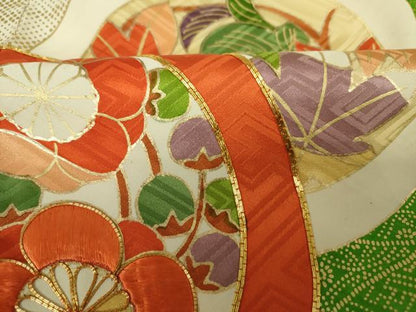 平和屋着物■豪華振袖　駒刺繍　草花丸文　金彩　正絹　逸品　DABJ9120ya