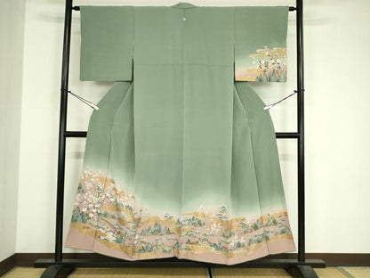 平和屋着物■訪問着　御所車風景花文　暈し染め　金彩　正絹　逸品　DABJ9122ya