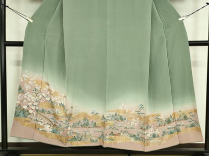 平和屋着物■訪問着　御所車風景花文　暈し染め　金彩　正絹　逸品　DABJ9122ya