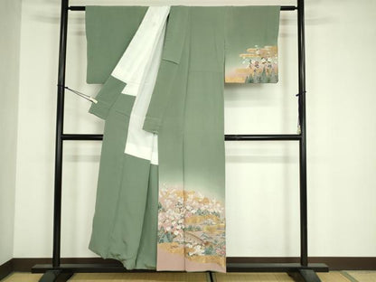 平和屋着物■訪問着　御所車風景花文　暈し染め　金彩　正絹　逸品　DABJ9122ya