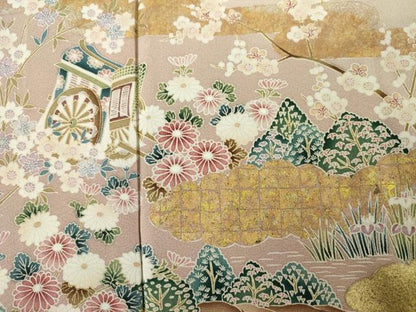 平和屋着物■訪問着　御所車風景花文　暈し染め　金彩　正絹　逸品　DABJ9122ya