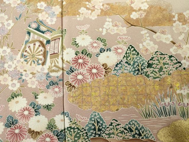 平和屋着物■訪問着　御所車風景花文　暈し染め　金彩　正絹　逸品　DABJ9122ya