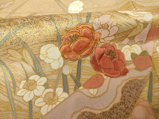 平和屋着物■訪問着　駒刺繍　短冊枝花文　暈し染め　金彩　正絹　逸品　DABJ9125ya