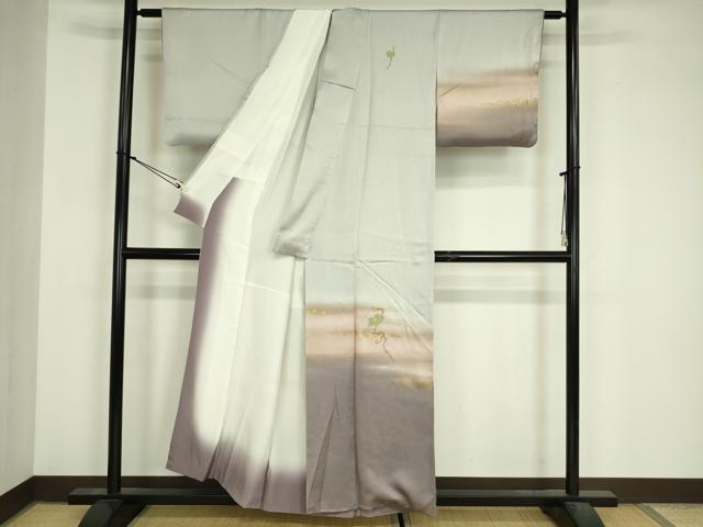 平和屋着物■訪問着　刺繍　蔦の葉文　箔散らし　暈し染め　金彩　正絹　逸品　DABJ9127ya