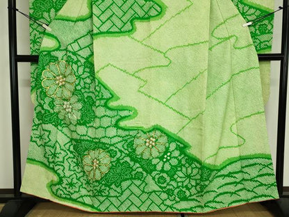 平和屋着物■豪華振袖　総絞り　駒刺繍　舞花文　正絹　逸品　DABJ9131ya