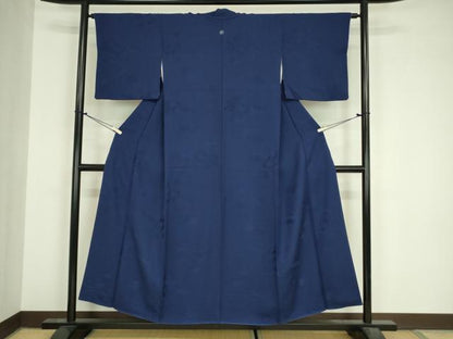 平和屋着物■上質な色無地　雲取花地紋　鉄紺色　正絹　逸品　DABJ9132ya