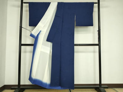 平和屋着物■上質な色無地　雲取花地紋　鉄紺色　正絹　逸品　DABJ9132ya