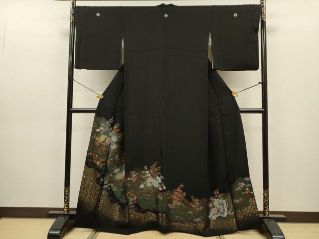 平和屋着物■豪華黒留袖　寿光織　花車文　金糸　正絹　逸品　DABJ9133ya