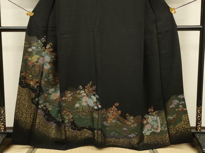 平和屋着物■豪華黒留袖　寿光織　花車文　金糸　正絹　逸品　DABJ9133ya