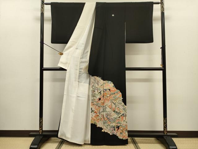 平和屋着物■豪華黒留袖　駒刺繍　人物風景花松文　金彩　正絹　逸品　DABJ9134ya