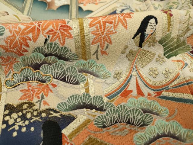 平和屋着物■豪華黒留袖　駒刺繍　人物風景花松文　金彩　正絹　逸品　DABJ9134ya