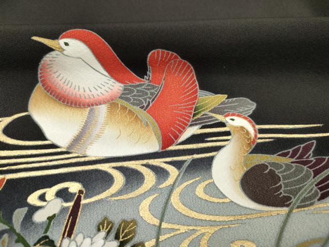 平和屋着物■豪華黒留袖　刺繍　飛鶴花松文　鴛鴦　暈し染め　金彩　正絹　逸品　DABJ9136ya