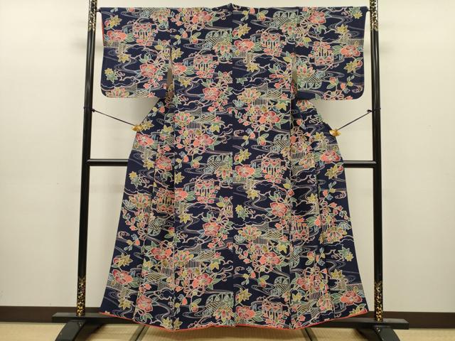 平和屋着物■上質な小紋　型染め　風景花文　正絹　逸品　DABJ9145ya
