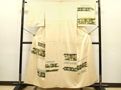 平和屋着物■訪問着　横段更紗花文　金彩　正絹　逸品　DABJ9146ya