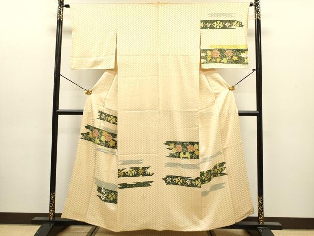 平和屋着物■訪問着　横段更紗花文　金彩　正絹　逸品　DABJ9146ya
