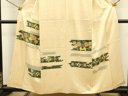 平和屋着物■訪問着　横段更紗花文　金彩　正絹　逸品　DABJ9146ya