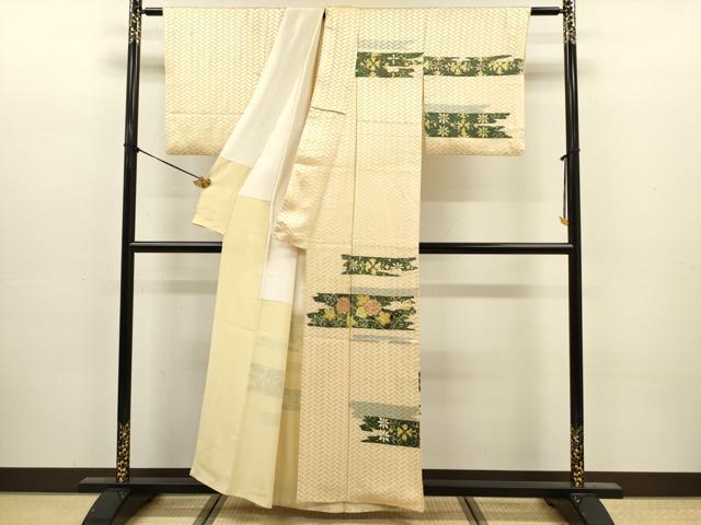 平和屋着物■訪問着　横段更紗花文　金彩　正絹　逸品　DABJ9146ya