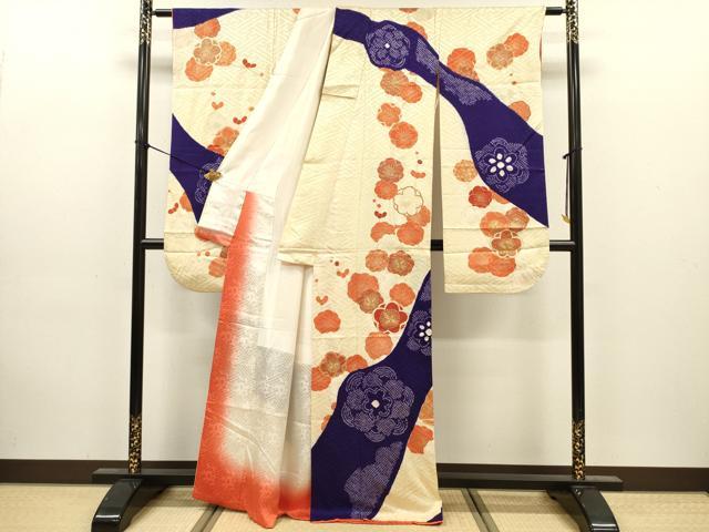 平和屋着物■豪華振袖　駒刺繍　絞り　舞梅文　金彩　正絹　逸品　DABJ9147ya