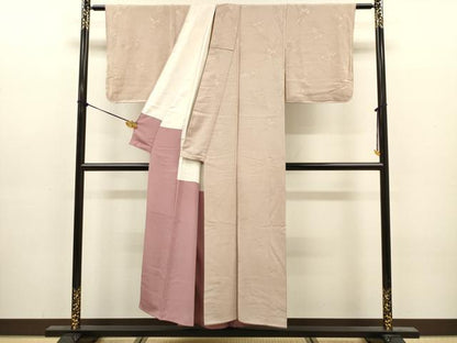 平和屋着物■上質な色無地　草花地紋　枯野色　正絹　逸品　DABJ9151ya