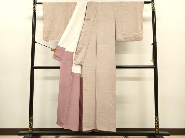 平和屋着物■上質な色無地　草花地紋　枯野色　正絹　逸品　DABJ9151ya